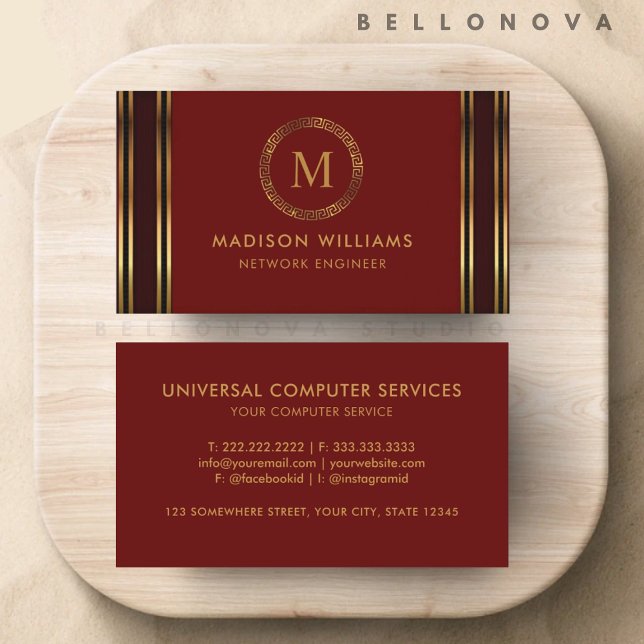 Berufliches Red Maroon Gold Visitenkarte (Customizable Red Maroon Gold Professional Business Card)