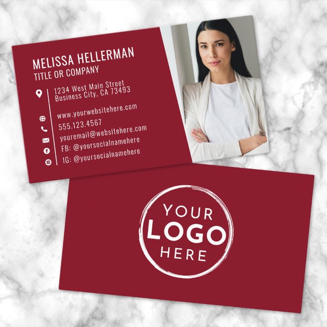 Berufliches Red Modern Foto Logo Visitenkarte (Red Modern Photo Logo Professional Business Card )
