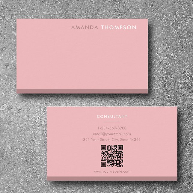 Berufliches Rosa Einfache Minimalistische QR-Code Visitenkarte (Professional Blush Pink Simple Minimalist QR Code Business Card)