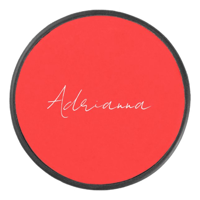 Berufliches Rot fügen Sie Ihren Namen Handschrift  Eishockey Puck (Vorderseite)