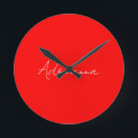 Berufliches Rot fügen Sie Ihren Namen Handschrift  Runde Wanduhr<br><div class="desc">Diese Vorlage kann an alle persönlichen Beruf angepasst werden.</div>