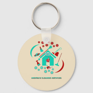 Berufliches Rot-und Aquamarin-Reinigungs-Logo Schlüsselanhänger