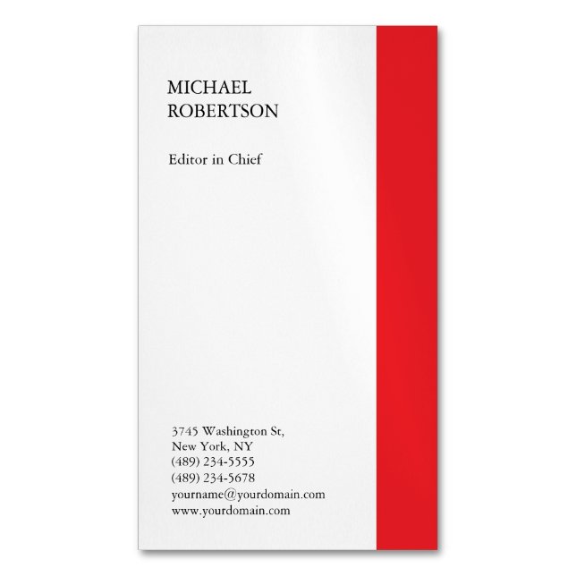 Berufliches Rotes Weiß Magnetische Visitenkarte (Vorderseite Vertikal)