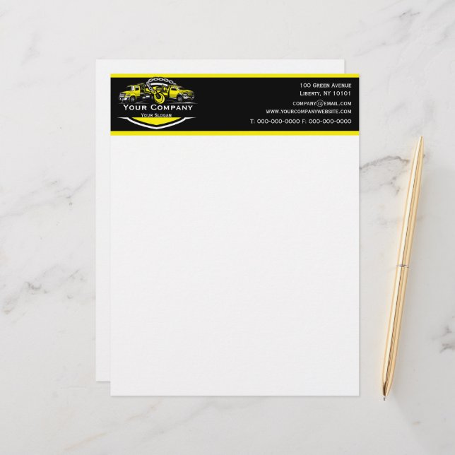 Berufliches Schleppunternehmen, Abschleppdienst Briefbogen (Vorderseite/Rückseite Beispiel)