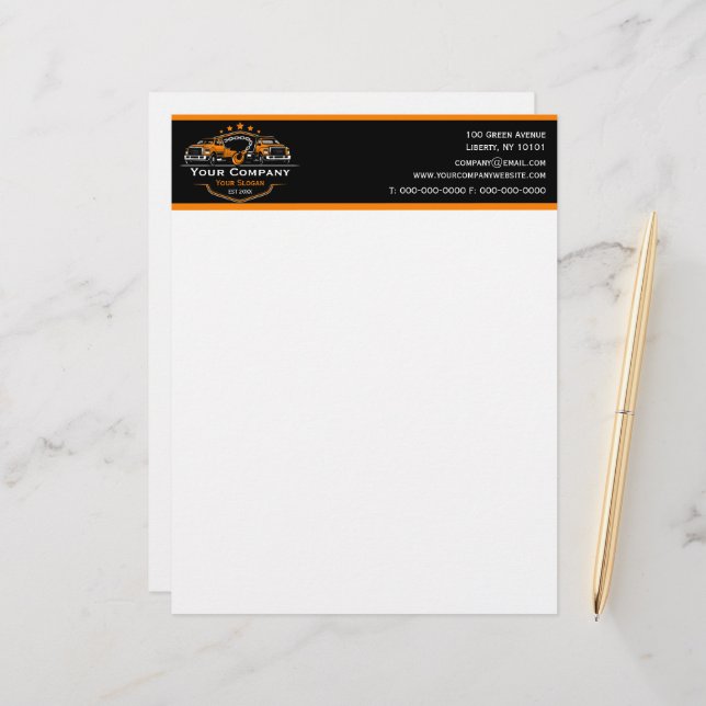 Berufliches Schleppunternehmen, Abschleppdienst Briefbogen (Vorderseite/Rückseite Beispiel)