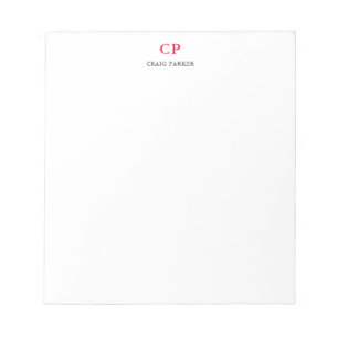 Berufliches Schlichtes Rotes Weißes Monogramm Notizblock