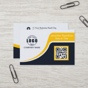 Berufliches Schwarz-Gelb-Logo hinzufügen QR-Code B Visitenkarte