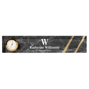 Berufliches Schwarz-Gold-Marmor-Monogramm Namensplakette