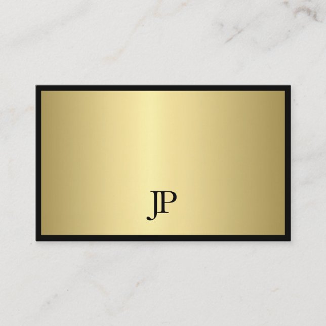 Berufliches Schwarz-Gold-Mit Monogramm Schlichtes  Visitenkarte (Vorderseite)