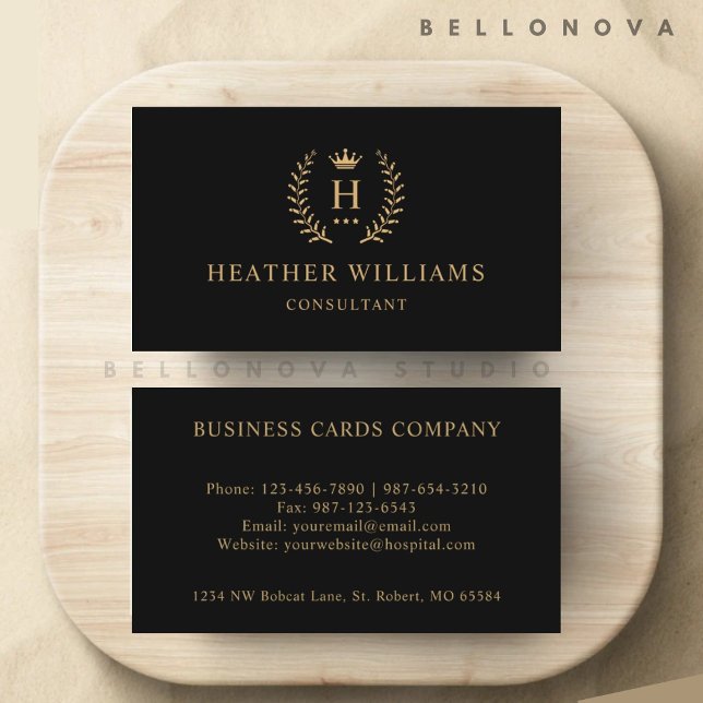 Berufliches Schwarz/Gold Visitenkarte (Customizable Black And Gold Professional Business Card)