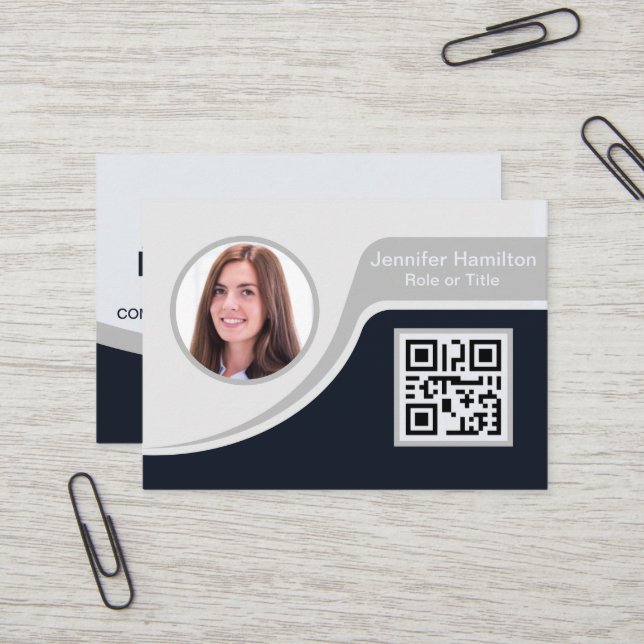 Berufliches Schwarz-Grau-Logo hinzufügen QR-Geschä Visitenkarte (Vorderseite/Rückseite Beispiel)