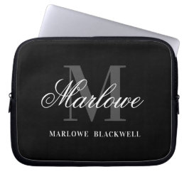Berufliches Schwarz-Grau-Monogramm-Skript Laptopschutzhülle