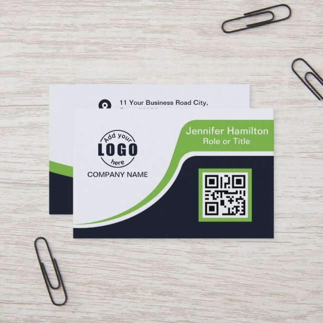 Berufliches Schwarz Grün hinzufügen QR-Code-Bus fü Visitenkarte (Vorderseite/Rückseite Beispiel)