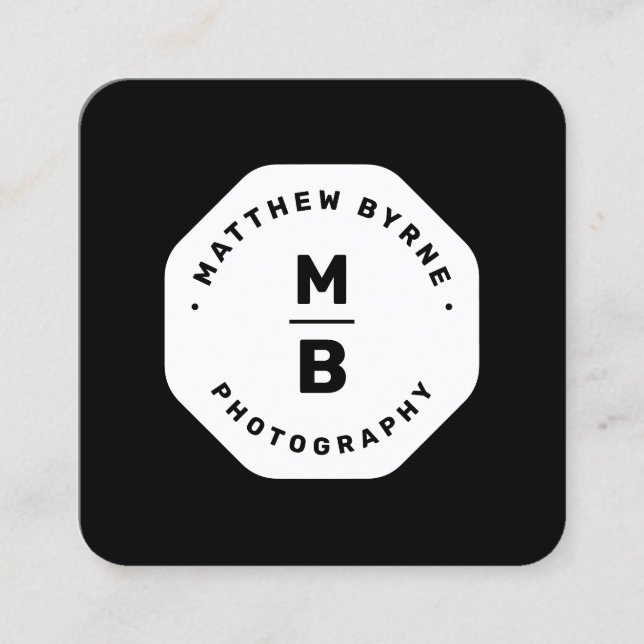 Berufliches Schwarz-Monogramm-Fotograf-Emblem B Quadratische Visitenkarte (Vorderseite)