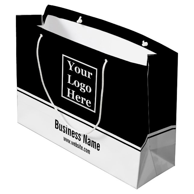 Berufliches Schwarz-Weiß-Logo hier Große Geschenktüte (Rückseite Schrägansicht)