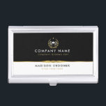 Berufliches Schwarz-weißes Gold-Logo Visitenkarten Dose<br><div class="desc">Berufliches Schwarz-Weiß-Design,  minimales Schwarz-Weiß-Design mit goldenen Akzenten. Das eigenständige Logo kann durch Ihr eigenes ersetzt werden. Wenn Sie Hilfe benötigen,  schreiben Sie mir bitte auf Zazzle. Wir bieten kostenlose individuelle Designs für jedes Produkt auf Zazzle,  einschließlich Logos.</div>