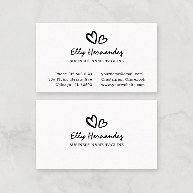 Berufliches schwarzes Logo für Schreibmaschinensch Visitenkarte (Simple Modern Script Typewriter Heart Logo Black and White Professional Business Card Template.)