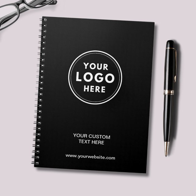 Berufliches Schwarzes Logo Notizblock (Professional black logo notebook with customizable text and website. Just add your own logo.)