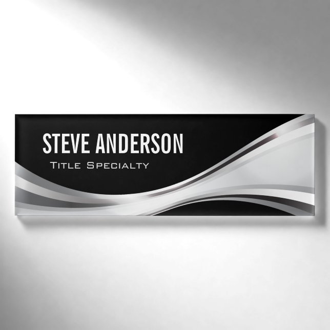 Berufliches schwarzes Strudel-Silber-metallische Namenschild (Vorderseite)