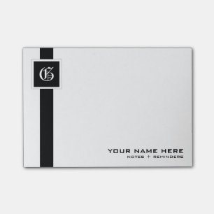 Berufliches schwarzes u. weißes Streifen-Monogram Post-it Klebezettel