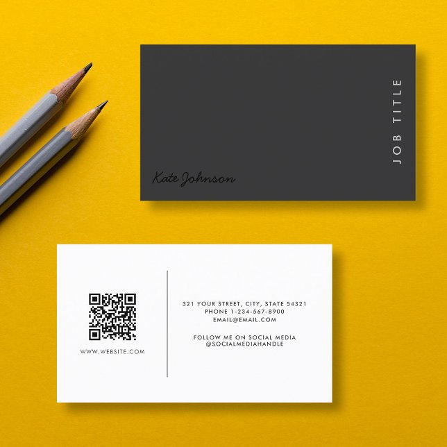 Berufliches Script Minimalistischer QR-Code Visitenkarte (Professional Script Black Minimalist QR Code Business Card)
