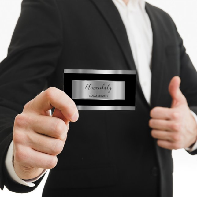 Berufliches Silber Grau Gerahmt rauchig Schwarz Visitenkarte (Professional Silver Gray Framed Smoky Black Business Card)