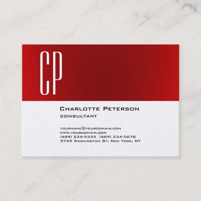 Berufliches, stylisches Chubby Red White Monogram Visitenkarte (Vorderseite)