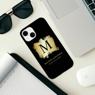 Berufliches, stylisches Schwarz-Gold-Pinselmonogra Case-Mate iPhone 14 Hülle