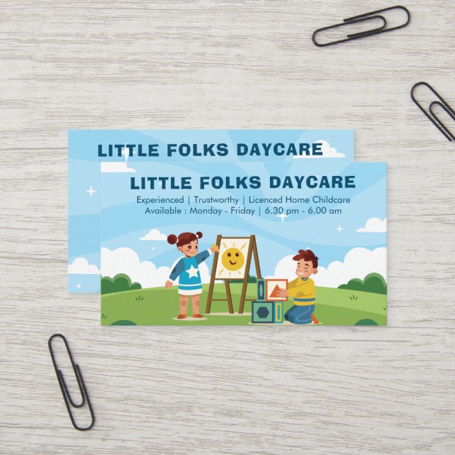 Berufliches Tagesgeschäft | Kinderbetreuung Visitenkarte (Vorderseite/Rückseite Beispiel)