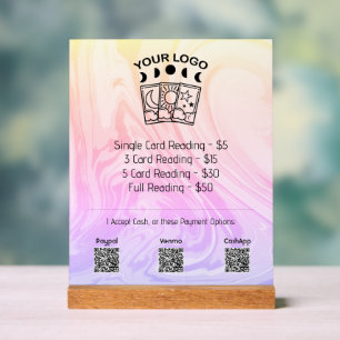 Berufliches Tarot Reader Logo Rosa Preisliste Acrylschild