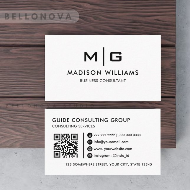 Berufliches Weiß und Schwarz Visitenkarte (Customizable White And Black Professional Business Card)