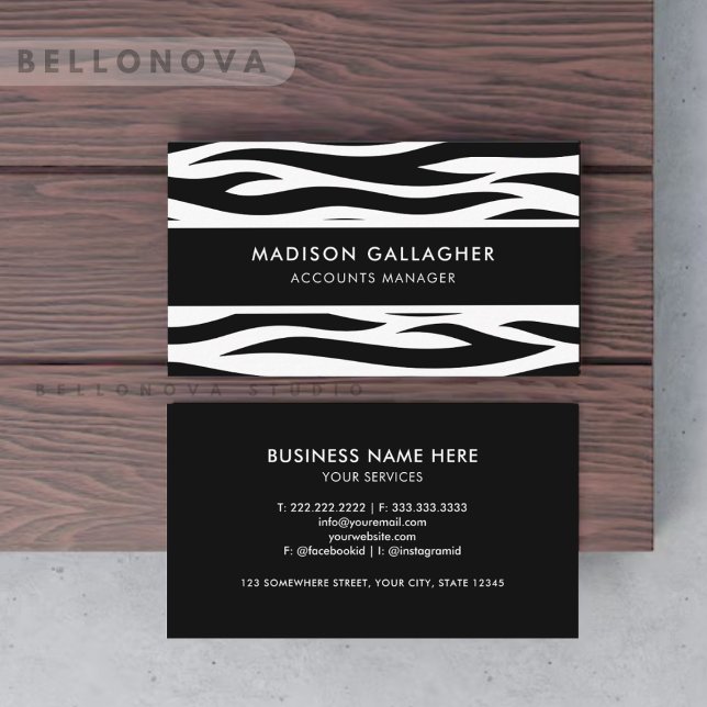 Berufliches Zebra-Muster in Weiß und Schwarz Visitenkarte (Custom White And Black Zebra Pattern Professional Business Card)