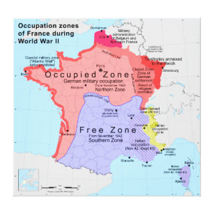 Berufs-Zonen von Frankreich während des Zweiten Leinwanddruck