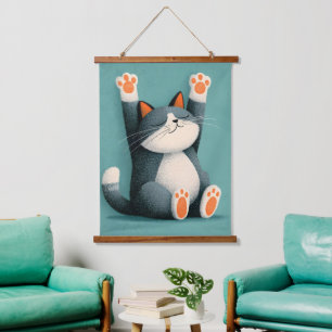 Berufsschläfer Lustige schlafende Katze Wandteppich Mit Holzrahmen