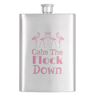 Beruhige dich auf dem Flock Funny Flamingo Flachmann