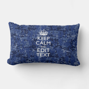 Beruhigen Sie Ihren Text auf Blue Digital Camoufla Lendenkissen