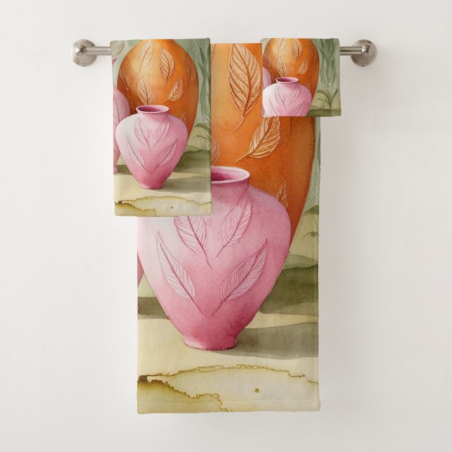 beruhigende Farben | Künstlerische Vase Wasserfarb Badhandtuch Set (Insitu)