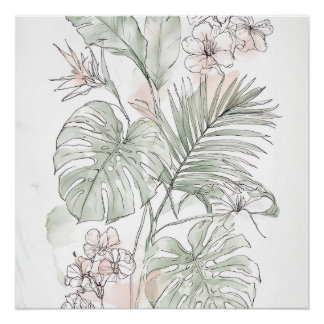 Beruhigende florale und Blattwandkunst – Geschenk Poster