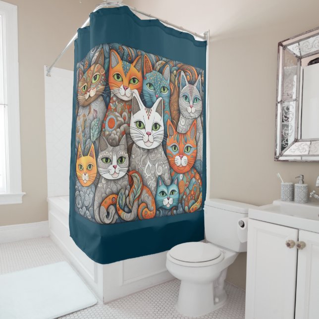 beruhigende Katzen Duschvorhang (Beispiel)