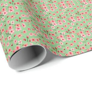 Beruhigende Salbeigrüne rosa Blumen Sommer Geschenkpapier