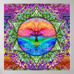 Beruhigender Baum in Regenbogenfarben Poster
