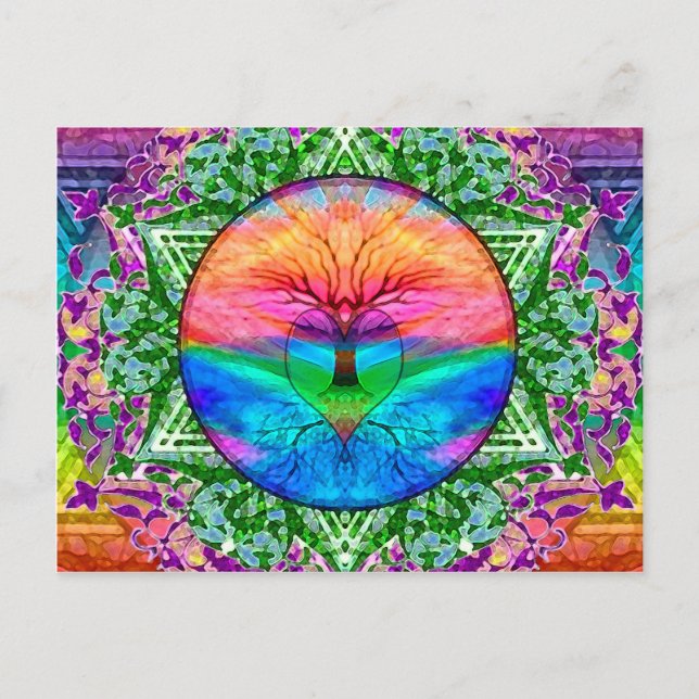Beruhigender Baum in Regenbogenfarben Postkarte (Vorderseite)