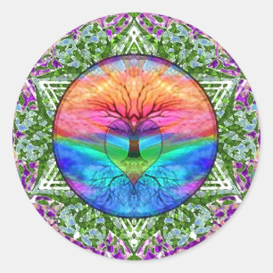 Beruhigender Baum in Regenbogenfarben Runder Aufkleber