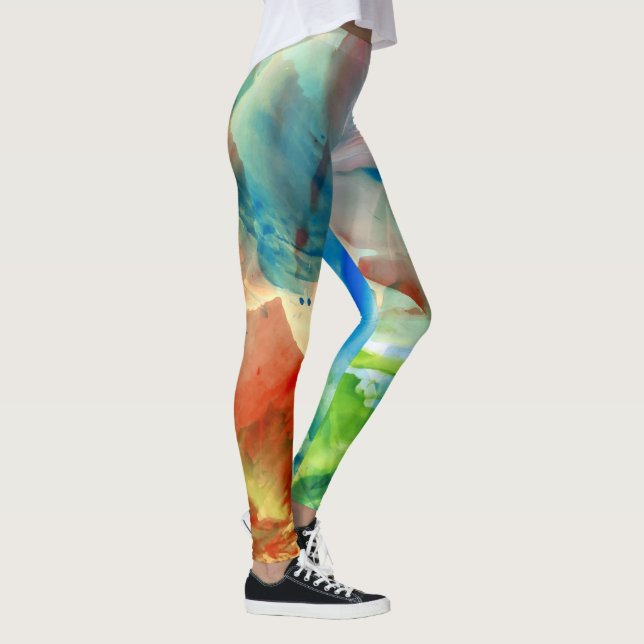 Beruhigendes abstraktes Watercolor-Farben-Spritzen Leggings (Rechts)