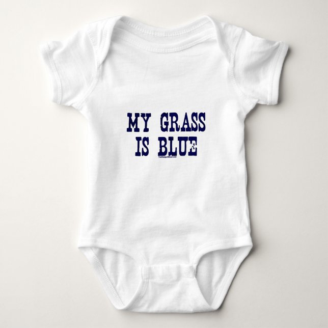 Berühmt ist mein Gras blau Baby Strampler (Vorderseite)