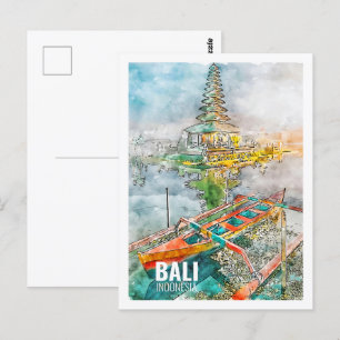 Berühmte Bali-Indonesien-Reise-Wasserfarben-Skizze Postkarte