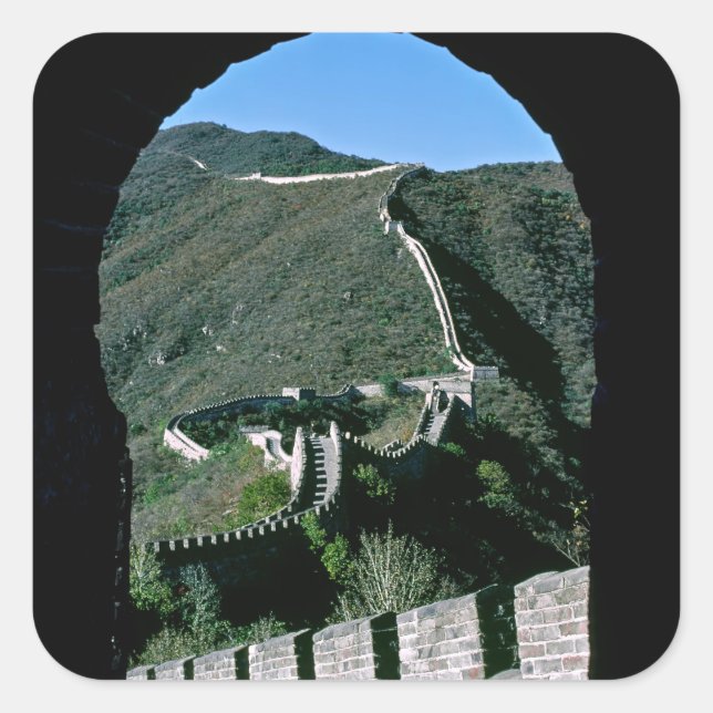 Berühmte Große Mauer der China - Peking, Asien Quadratischer Aufkleber (Vorderseite)