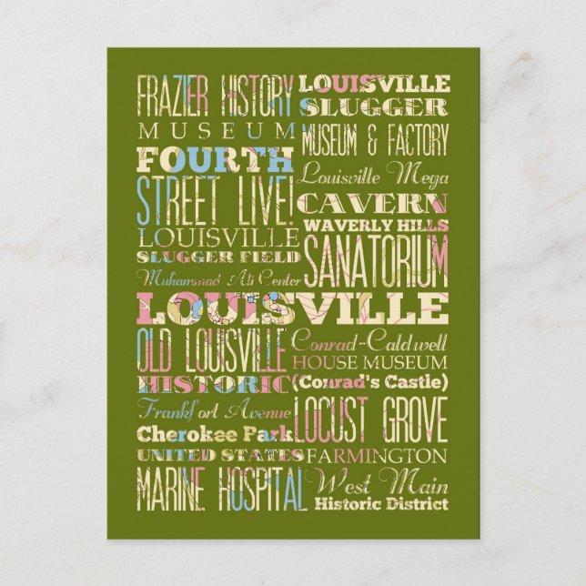 Berühmte Orte in Louisville, Kentucky. Postkarte (Vorderseite)