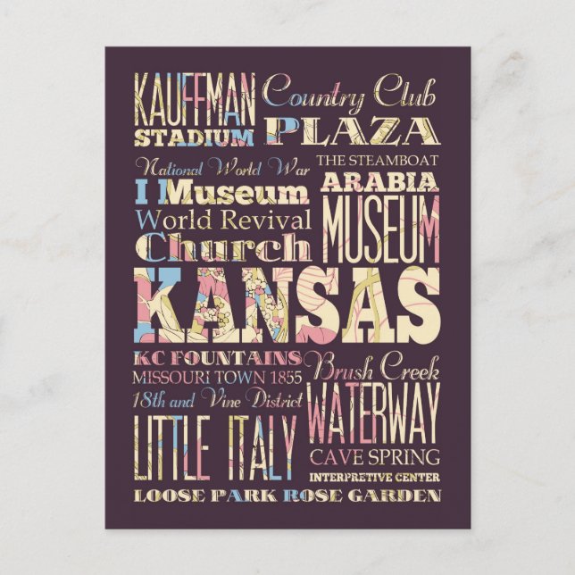 Berühmte Orte von Kansas, Vereinigte Staaten. Postkarte (Vorderseite)