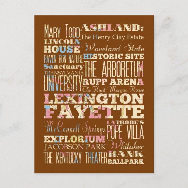 Berühmte Orte von Lexington Fayette, Kentucky. Postkarte (Vorderseite)